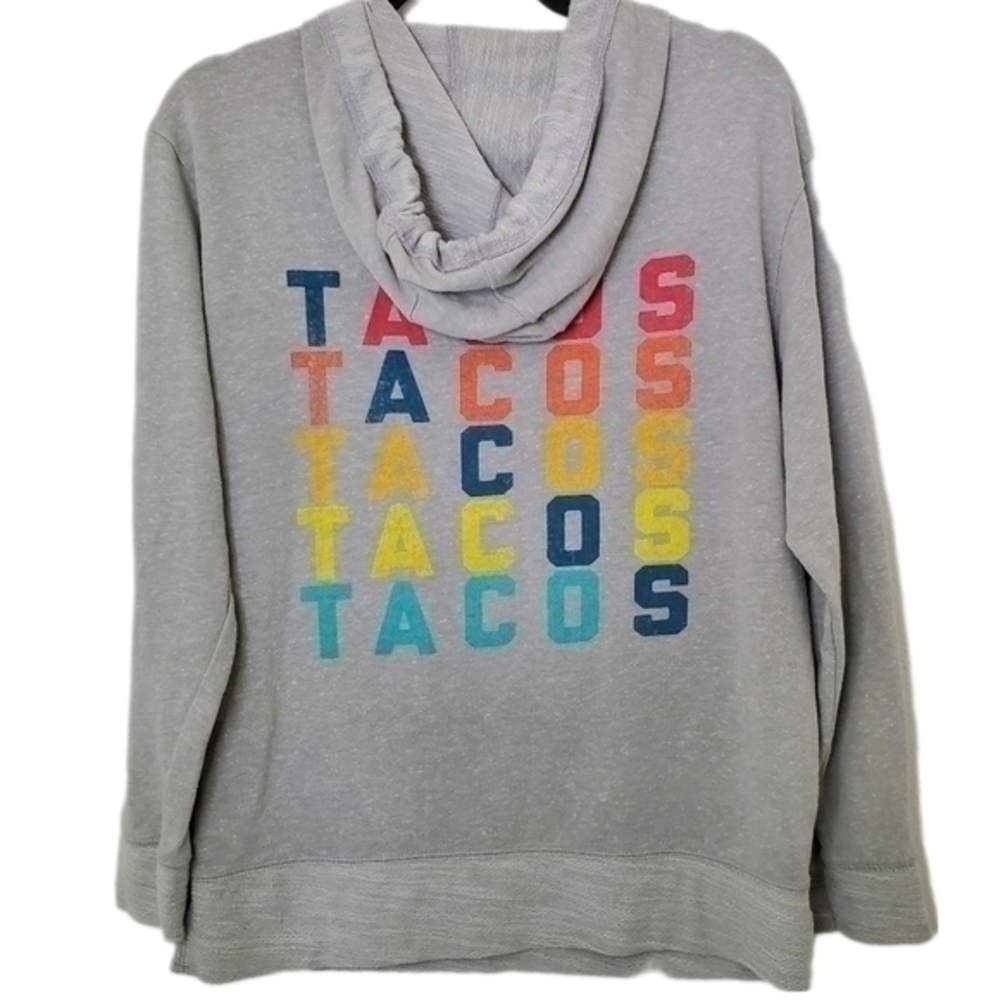 Chuy's Women's‎ Tacos Hoodie Grey Graphic Tex Mex Lovers Sweatshirt Size Small